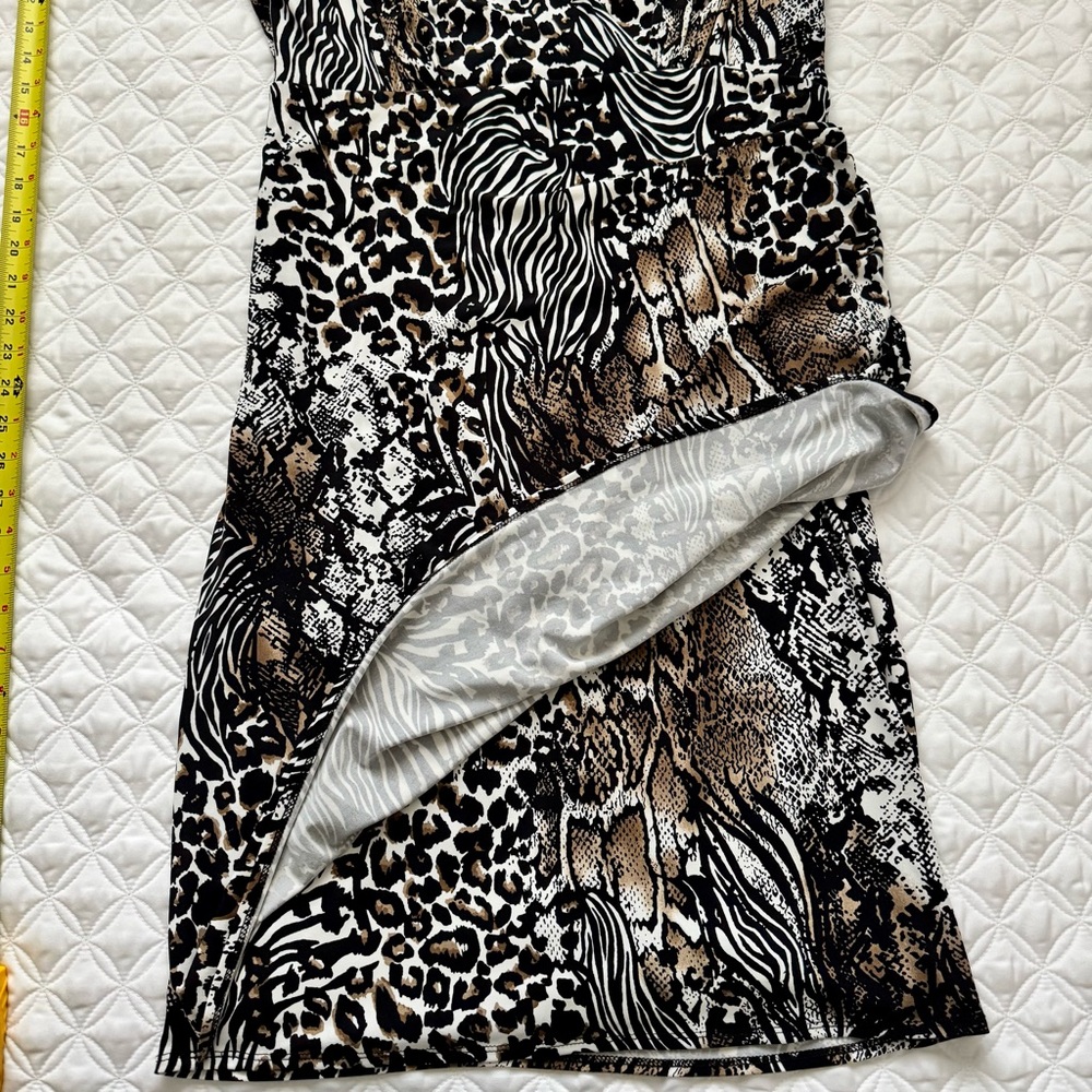 Alfani Animal Print V-Neck Sleeveless Midi Dress Black White Tan Size 12 - Picture 9 of 11